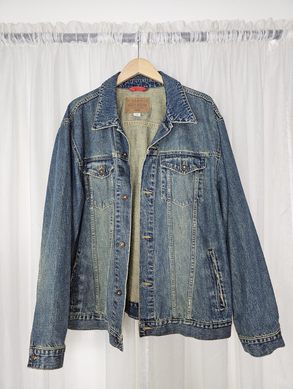 Vintage 2000s Old Navy Oversized Denim Trucker Jacket Medium Grunge Wash XXL
